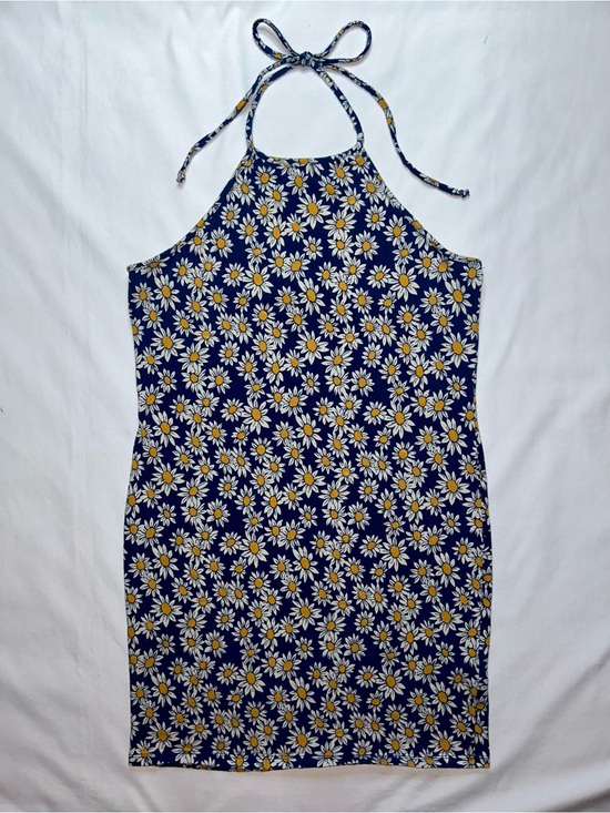 Forever 21 Dresses & Skirts - Forever 21 Blue Daisy Floral Halter Mini Dress Size XL Tie Neck